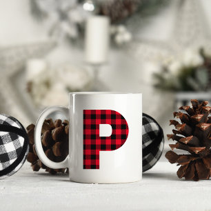 Mug Monogramme Lettre P Gras en Carreaux Buffalo Rouge