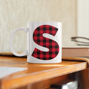 Mug Monogramme lettre S gras en carreaux de bœuf rouge