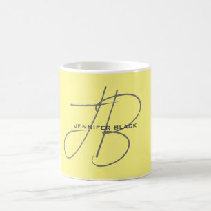 Mug Monogramme Lettres initiales clair jaune moderne