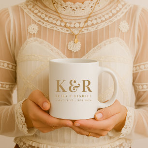 Mug Monogramme mariage minimaliste Or simple et blanc