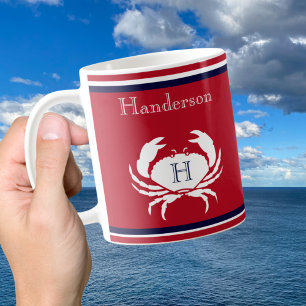 Mug Monogramme Marine Bleu Crabe Bleu Blanc Café Nauti