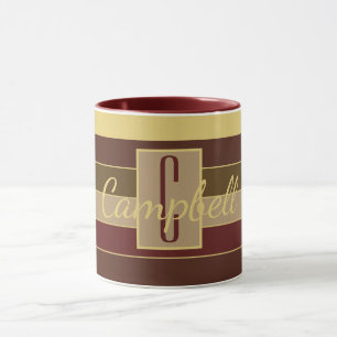 MUG MONOGRAMME MASCULINE BROWN MAROON YELLOW STRIPE