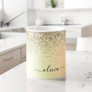 Mug Monogramme Métal Paillettes Dorées Nom Glamour