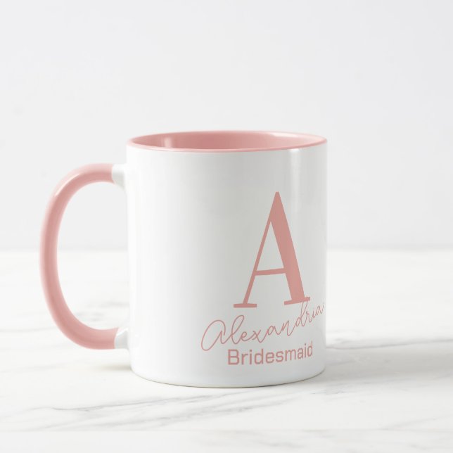 Mug Monogramme minimal femme de chambre rose et blanc (Gauche)