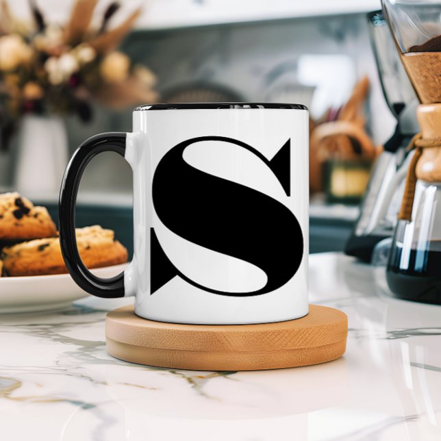 Mug Monogramme minimaliste moderne noir et blanc initi (Créateur téléchargé)