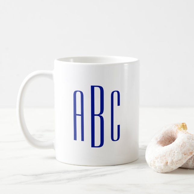 Mug Monogramme Moderne à Trois Lettres de Couleur Bleu (Avec donut)