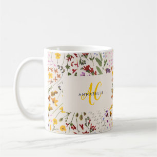 Mug monogramme moderne fleur sauvage coloré floral