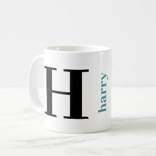 Mug Monogramme moderne Gras Nom Turquoise Café Noir Mu