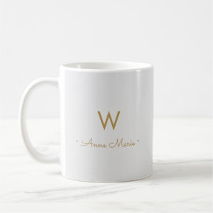 Mug Monogramme moderne gris clair or script