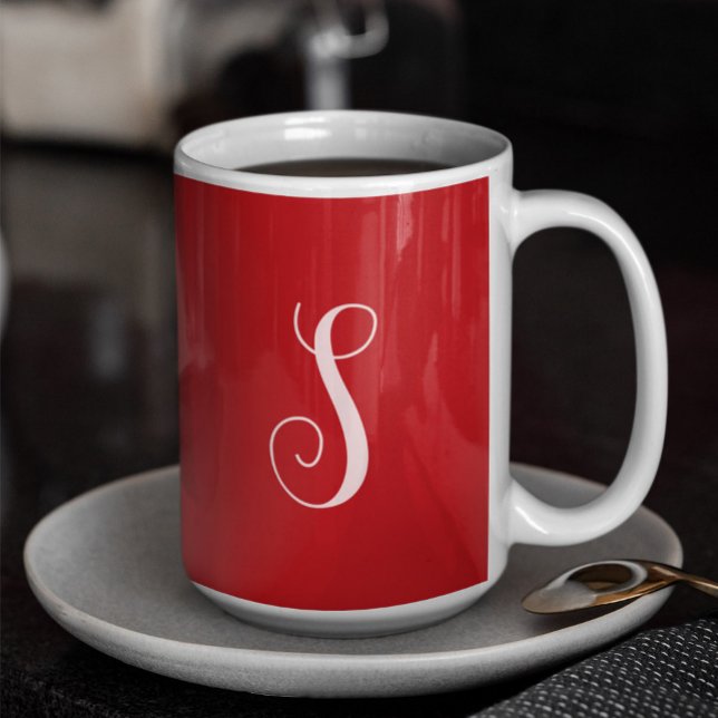 Mug Monogramme moderne rouge chic et élégant personnal (Créateur téléchargé)