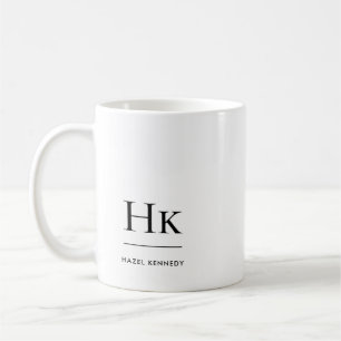 Mug Monogramme Moderne Simple Élégant Blanc Monogramme