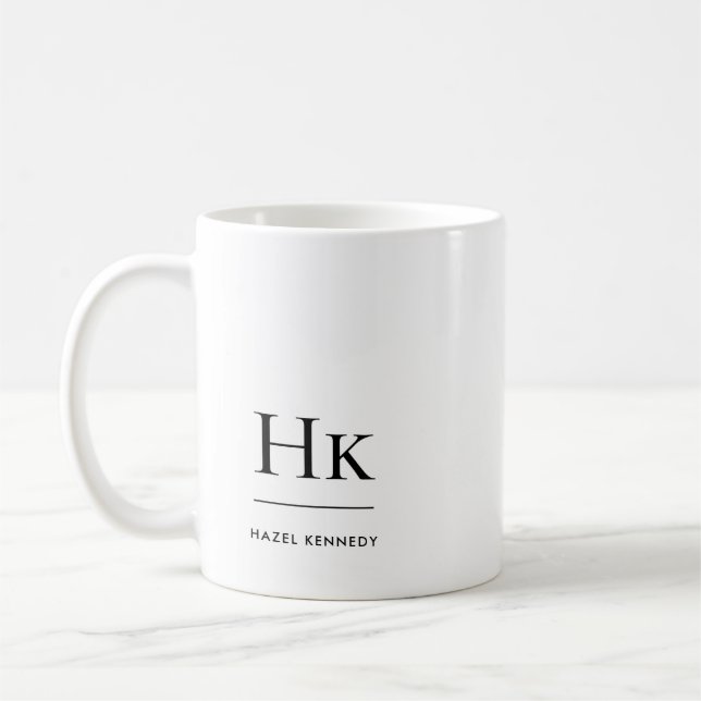 Mug Monogramme Moderne Simple Élégant Blanc Monogramme (Gauche)