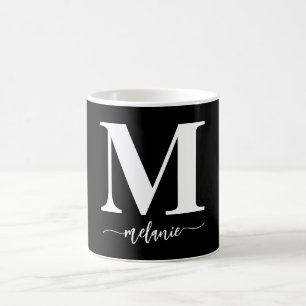 Mug Monogramme moderne simple Musique blanche noire