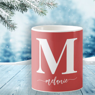 Mug Monogramme moderne simple Musique rouge blanche