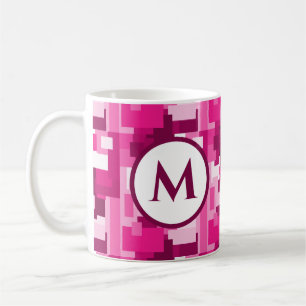 Mug Monogramme Motif Camo numérique rose chaud tendanc