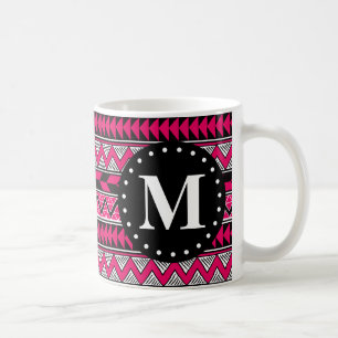Mug Monogramme Motif Chevron Tribal Rose Hot