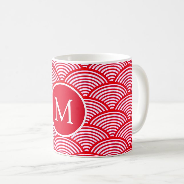 Mug Monogramme Motif de pétoncle rouge et blanc (Devant droit)