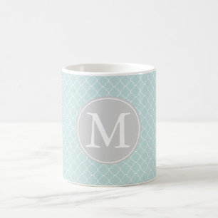 Mug Monogramme Motif de Quatrefoil bleu et blanc