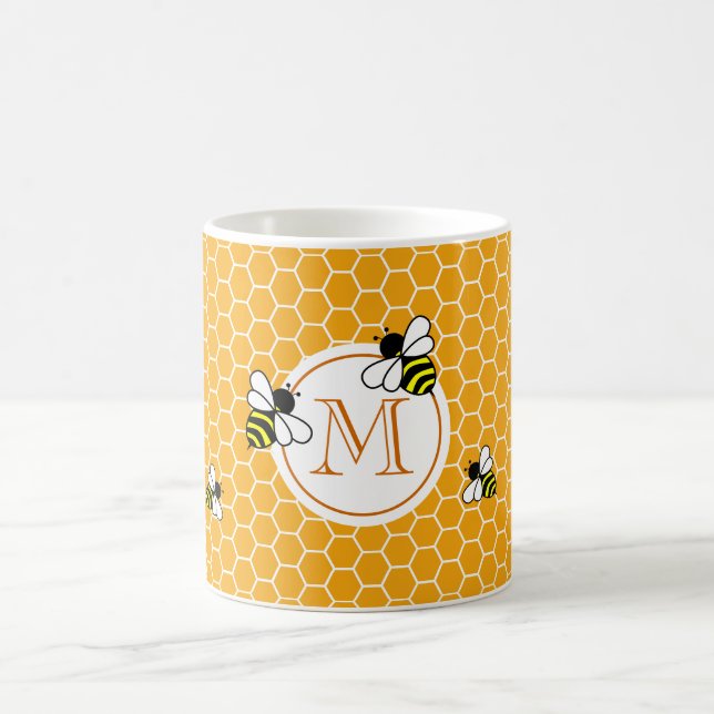 Mug Monogramme Motif en peigne de miel orange avec abe (Centre)