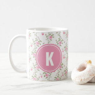 Mug Monogramme Motif Fleurs Roses Roses Élégantes