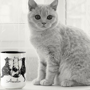Mug Monogramme Musique de chat noir et blanc