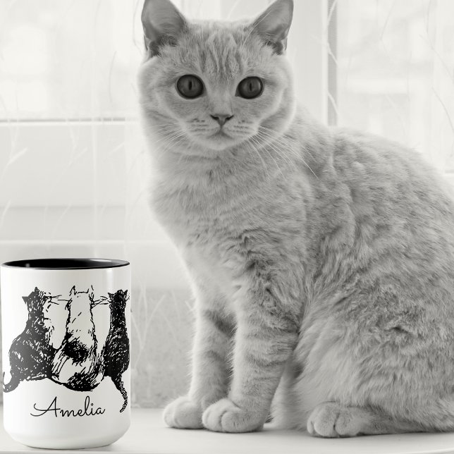 Mug Monogramme Musique de chat noir et blanc (Personalized mugs for cat lovers 🐈‍⬛🐈😽
)