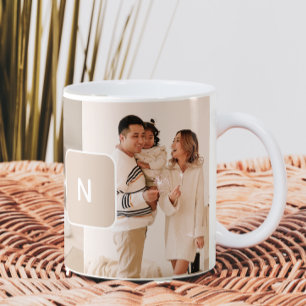 Mug Monogramme neutre simple à deux photos
