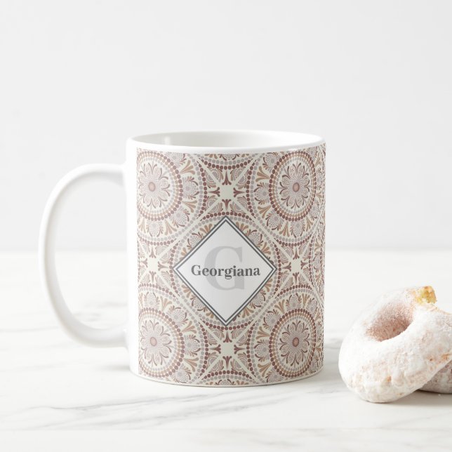 Mug Monogramme Neutres Chauds Point Mandala Diamond Ca (Avec donut)