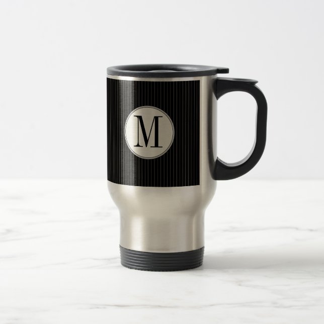 Mug monogramme noir à rayures (Droit)