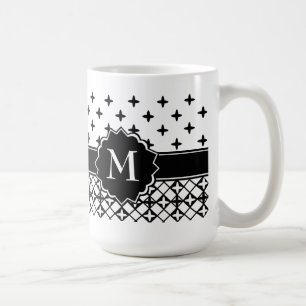 Mug Monogramme noir blanc Quatrefoil
