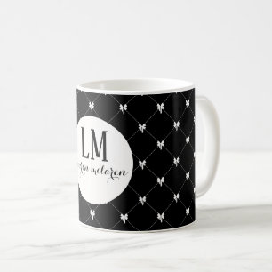 Mug Monogramme noir et blanc à nœud papillon en script