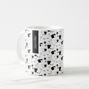 Mug Monogramme noir et blanc des moutons mignons