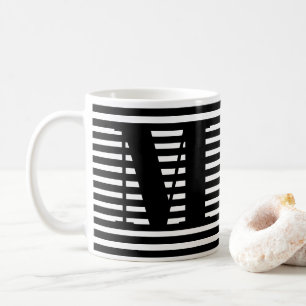 Mug Monogramme noir et blanc rayures motif moderne