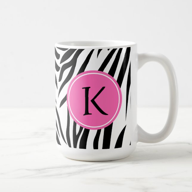 Mug Monogramme noir et blanc Zèbre Impression avec ros (Droite)