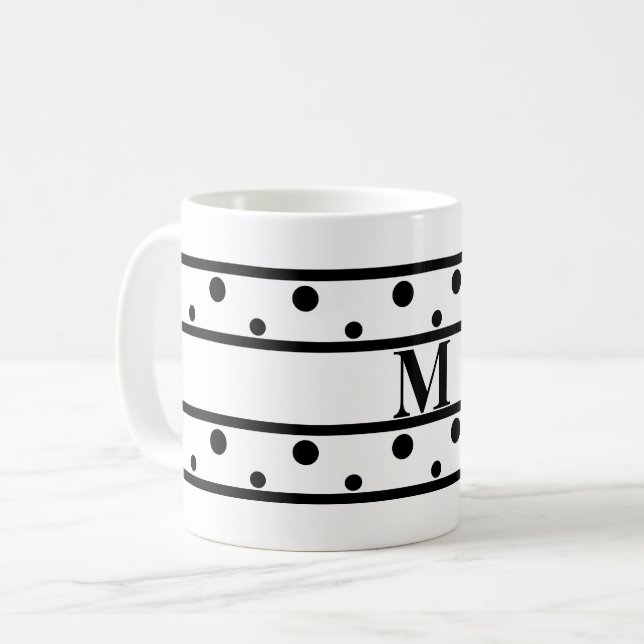 Mug Monogramme noir Pois blanc (Devant gauche)