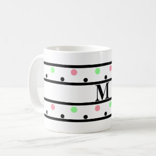 Mug Monogramme noir rose Pois verts