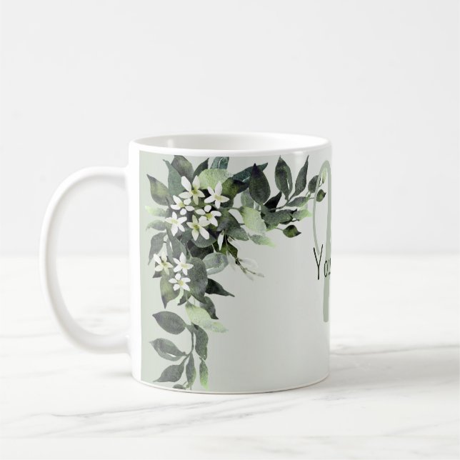 Mug Monogramme Nom Feuillage Floral Feuilles d'eucalyp (Gauche)