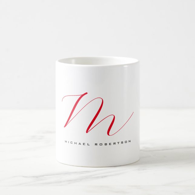 Mug Monogramme Nom initial Blanc Rouge Unique Minimali (Centre)