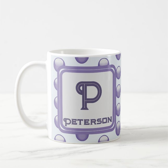 Mug Monogramme Nom Initial Blue Grey Polka Point (Gauche)