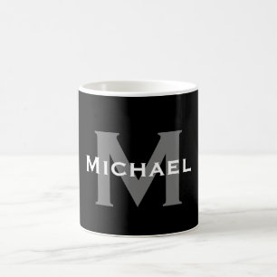 Mug Monogramme nommé noir et blanc élégant