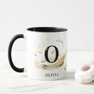 Mug Monogramme or naturel élégant or abstraite aquarel