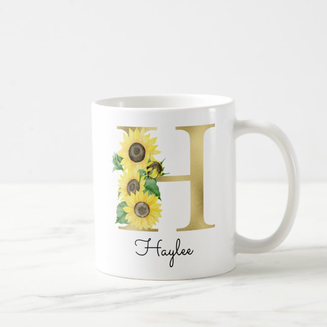Mug Monogramme Or Soleil Doré Fleur Initiale H Féminin (Droite)