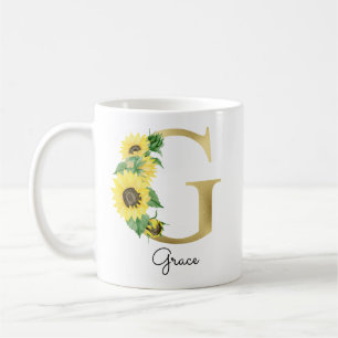 Mug Monogramme Or Soleil Fleurie Féminin Initiale G