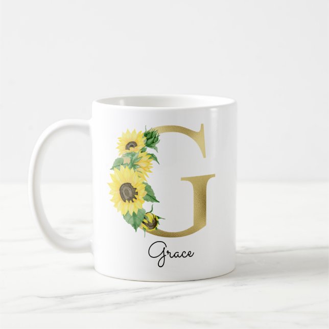Mug Monogramme Or Soleil Fleurie Féminin Initiale G (Gauche)