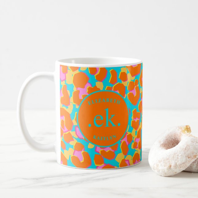 Mug Monogramme orange et léopard bleu (Avec donut)