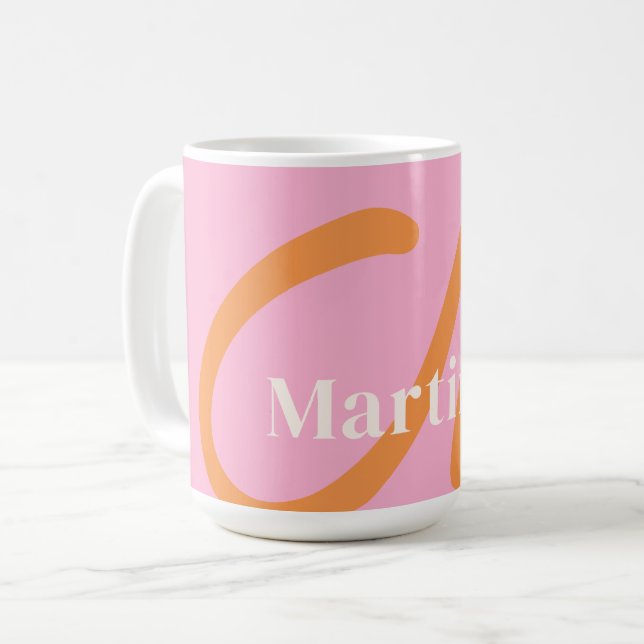 Mug Monogramme orange rose moderne (Devant gauche)