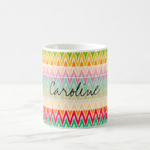 Mug Monogramme Orange Turquoise Ikat Chevron Zig Zag M