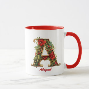 Mug Monogramme Orné Personnalisé A Noël Rouge Or