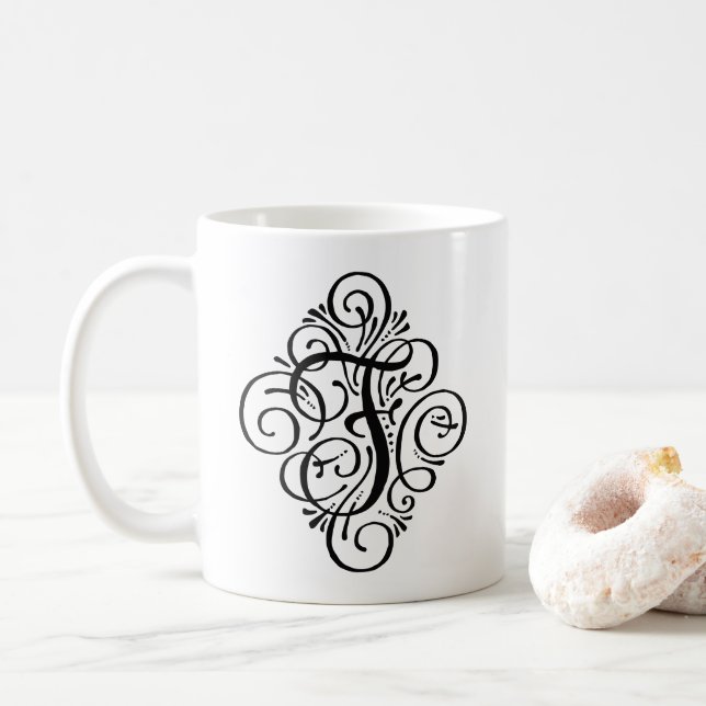 Mug Monogramme Orné Personnalisé avec Enjolivure (Avec donut)