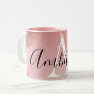 Mug Monogramme Pailleté Or Rose – Nom Personnalisé